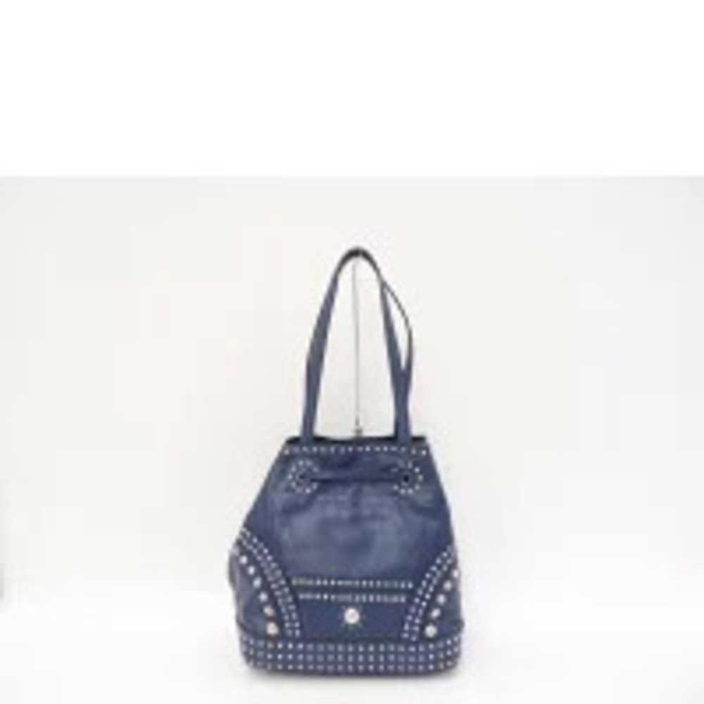 Prada Fringe Drawstring Bag Leather Blue Tote Studded